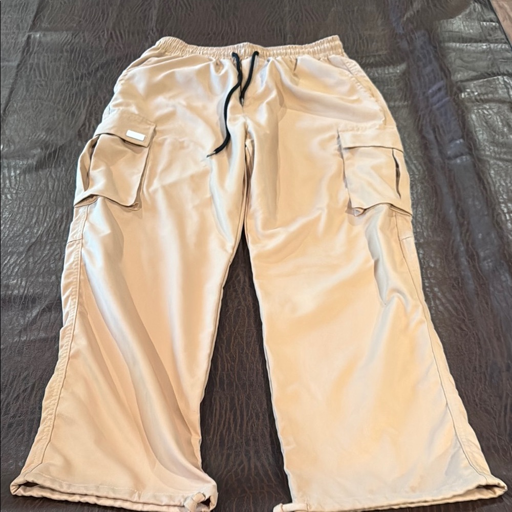 Beige Cargo Pants with Drawstring